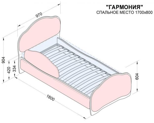 Кровать 170 Гармония 45 Серый (мягкий бортик)